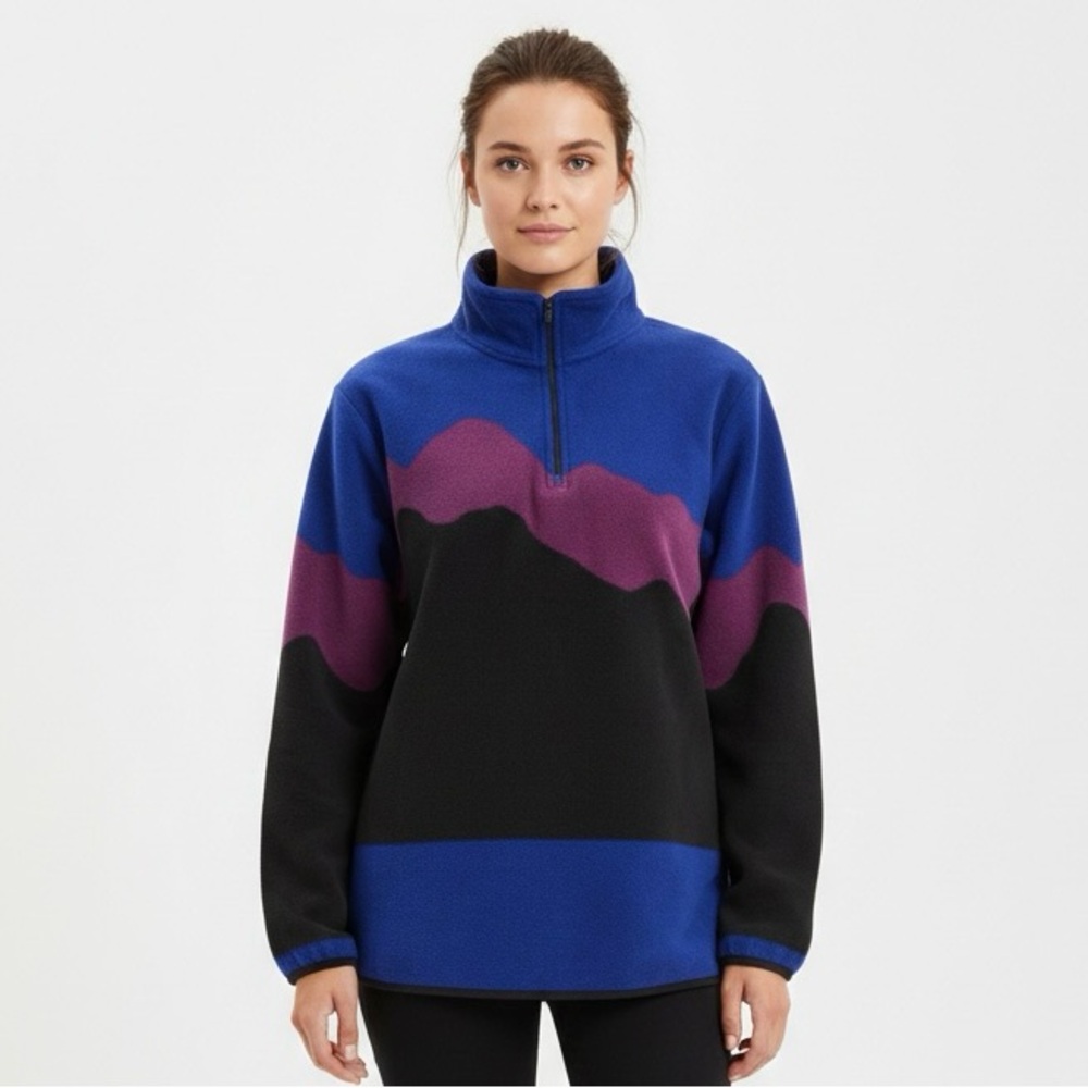 Silver Jeans | Black Blue Purple Colorblock Quarter Zip Polar Fleece Pullover